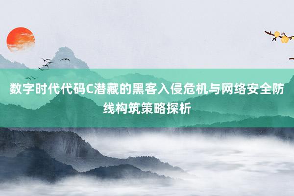 数字时代代码C潜藏的黑客入侵危机与网络安全防线构筑策略探析