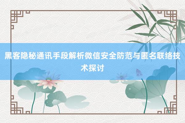 黑客隐秘通讯手段解析微信安全防范与匿名联络技术探讨
